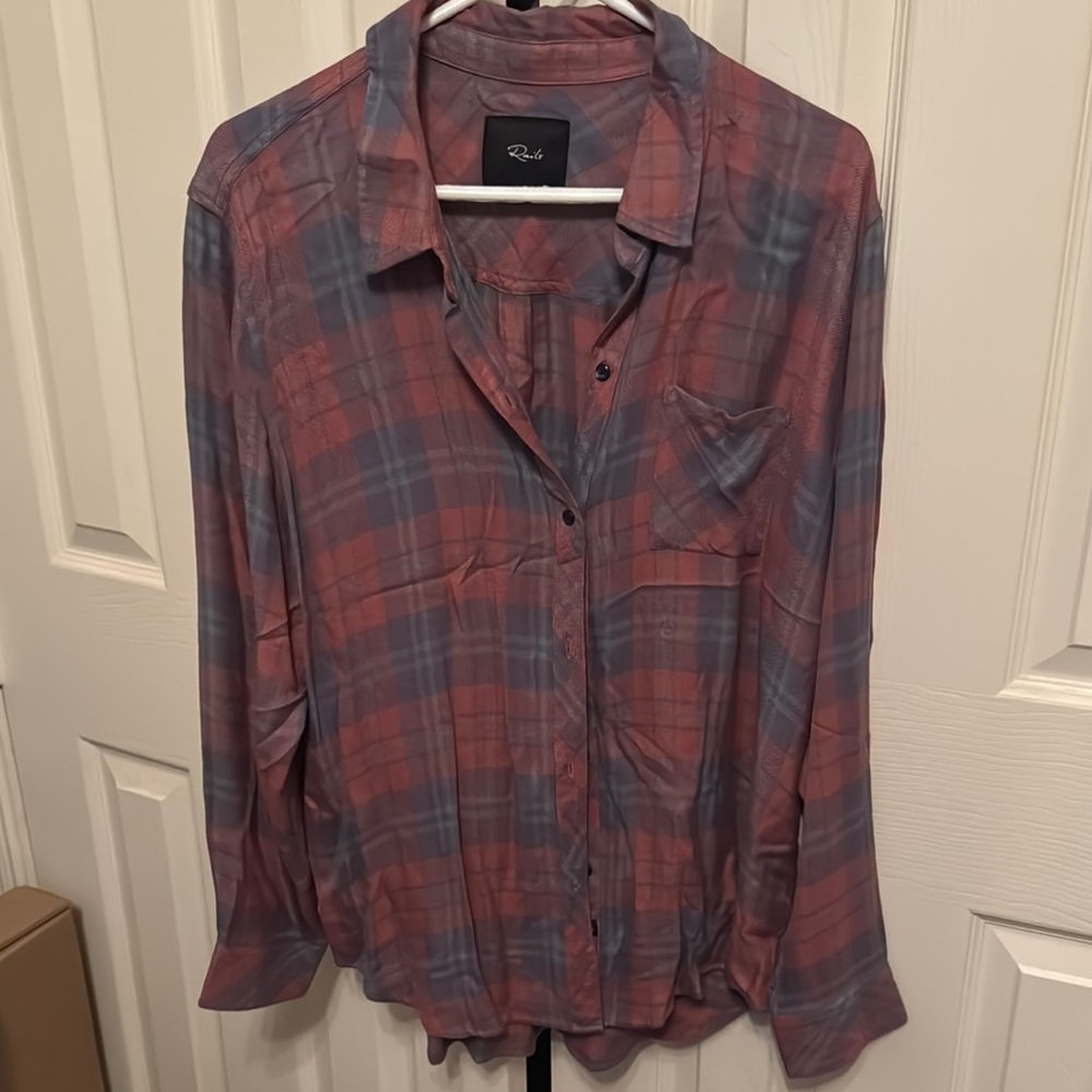 Rails Plaid Button-Up Shirt - Pink and Blue
